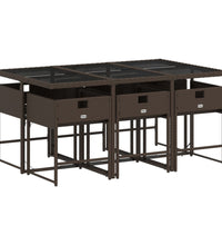 7-tlg. Garten-Essgruppe mit Kissen Braun Poly Rattan