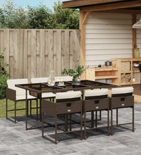 7-tlg. Garten-Essgruppe mit Kissen Braun Poly Rattan