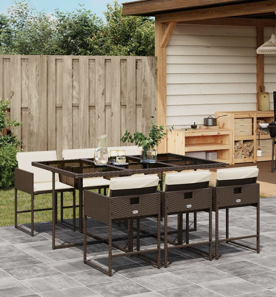 7-tlg. Garten-Essgruppe mit Kissen Braun Poly Rattan