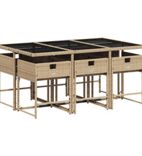 7-tlg. Garten-Essgruppe mit Kissen Beige Poly Rattan