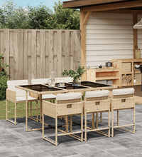 7-tlg. Garten-Essgruppe mit Kissen Beige Poly Rattan
