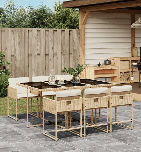 7-tlg. Garten-Essgruppe mit Kissen Beige Poly Rattan