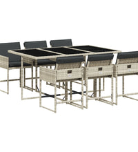 7-tlg. Garten-Essgruppe mit Kissen Hellgrau Poly Rattan