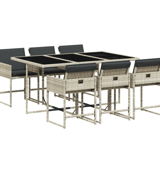 7-tlg. Garten-Essgruppe mit Kissen Hellgrau Poly Rattan