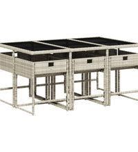 7-tlg. Garten-Essgruppe mit Kissen Hellgrau Poly Rattan