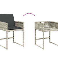 7-tlg. Garten-Essgruppe mit Kissen Hellgrau Poly Rattan