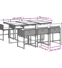 7-tlg. Garten-Essgruppe mit Kissen Hellgrau Poly Rattan