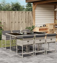 7-tlg. Garten-Essgruppe mit Kissen Hellgrau Poly Rattan