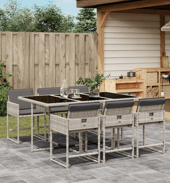7-tlg. Garten-Essgruppe mit Kissen Hellgrau Poly Rattan