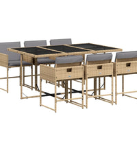 7-tlg. Garten-Essgruppe mit Kissen Beigemischung Poly Rattan