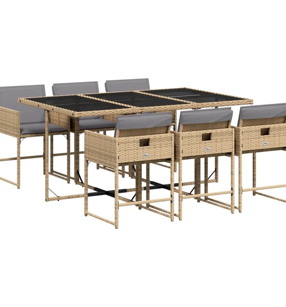 7-tlg. Garten-Essgruppe mit Kissen Beigemischung Poly Rattan