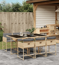 7-tlg. Garten-Essgruppe mit Kissen Beigemischung Poly Rattan