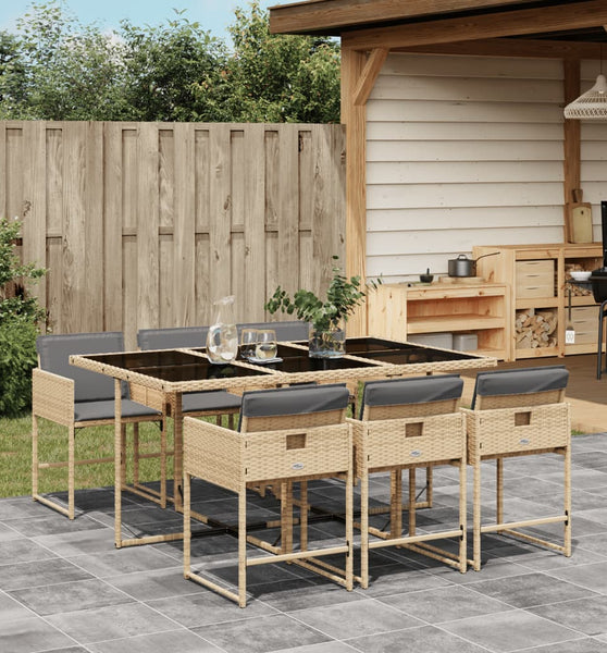 7-tlg. Garten-Essgruppe mit Kissen Beigemischung Poly Rattan