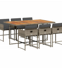 7-tlg. Garten-Essgruppe mit Kissen Grau Poly Rattan