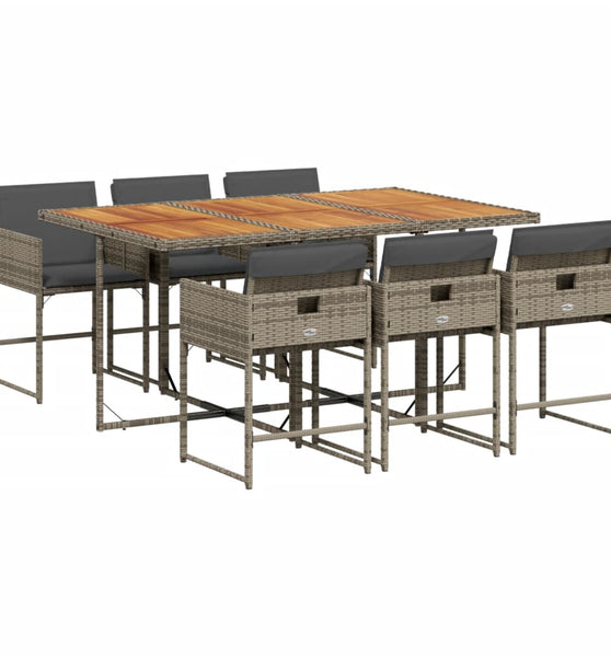 7-tlg. Garten-Essgruppe mit Kissen Grau Poly Rattan