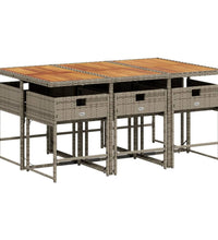 7-tlg. Garten-Essgruppe mit Kissen Grau Poly Rattan