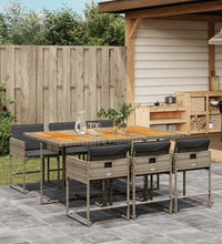 7-tlg. Garten-Essgruppe mit Kissen Grau Poly Rattan