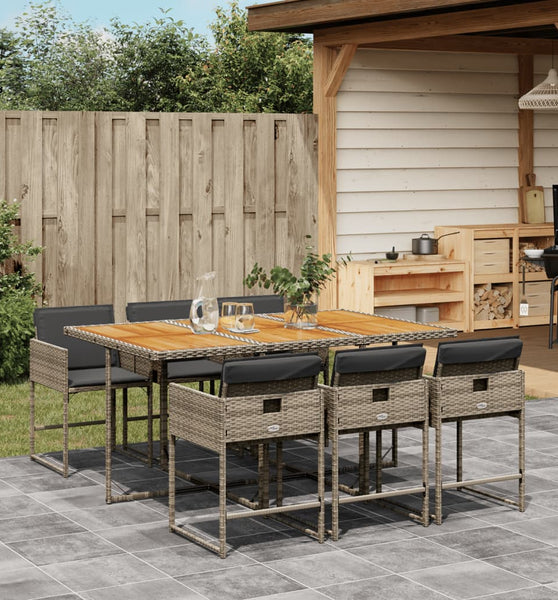 7-tlg. Garten-Essgruppe mit Kissen Grau Poly Rattan