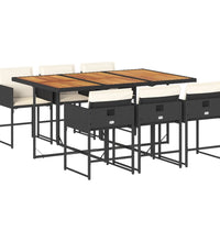 7-tlg. Garten-Essgruppe mit Kissen Schwarz Poly Rattan