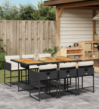 7-tlg. Garten-Essgruppe mit Kissen Schwarz Poly Rattan