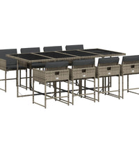 9-tlg. Garten-Essgruppe mit Kissen Grau Poly Rattan