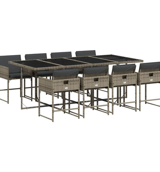 9-tlg. Garten-Essgruppe mit Kissen Grau Poly Rattan