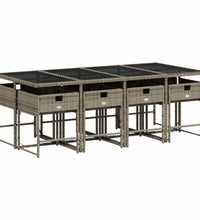 9-tlg. Garten-Essgruppe mit Kissen Grau Poly Rattan