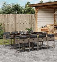 9-tlg. Garten-Essgruppe mit Kissen Grau Poly Rattan