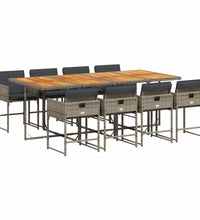 9-tlg. Garten-Essgruppe mit Kissen Grau Poly Rattan