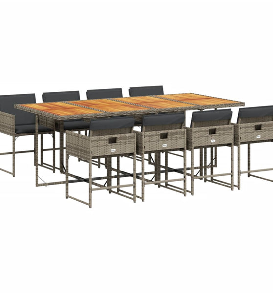 9-tlg. Garten-Essgruppe mit Kissen Grau Poly Rattan