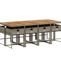 9-tlg. Garten-Essgruppe mit Kissen Grau Poly Rattan
