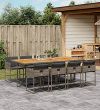 9-tlg. Garten-Essgruppe mit Kissen Grau Poly Rattan