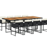 9-tlg. Garten-Essgruppe mit Kissen Schwarz Poly Rattan