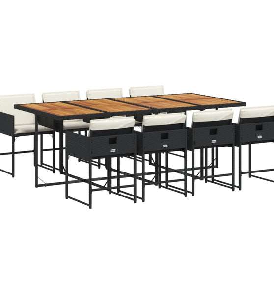 9-tlg. Garten-Essgruppe mit Kissen Schwarz Poly Rattan