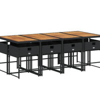 9-tlg. Garten-Essgruppe mit Kissen Schwarz Poly Rattan