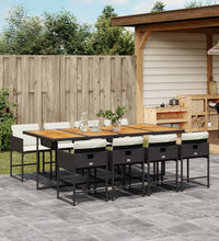 9-tlg. Garten-Essgruppe mit Kissen Schwarz Poly Rattan