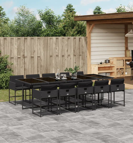 11-tlg. Garten-Essgruppe mit Kissen Schwarz Poly Rattan