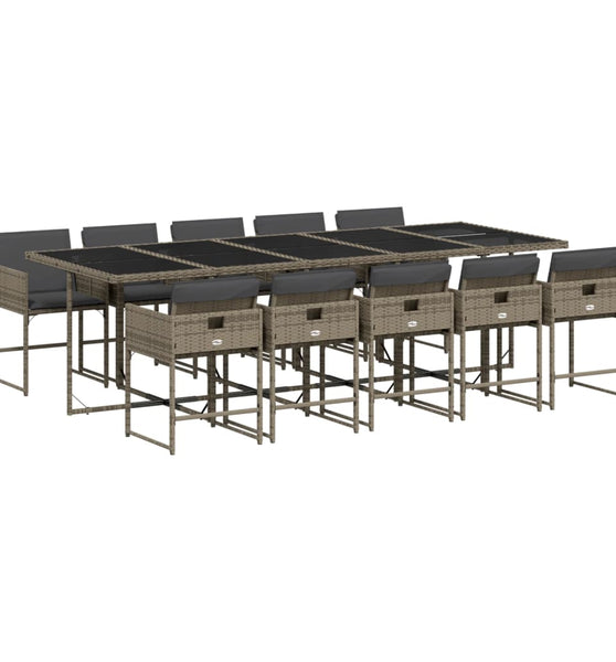 11-tlg. Garten-Essgruppe mit Kissen Grau Poly Rattan