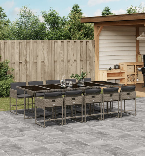 11-tlg. Garten-Essgruppe mit Kissen Grau Poly Rattan