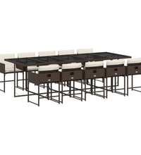 11-tlg. Garten-Essgruppe mit Kissen Braun Poly Rattan