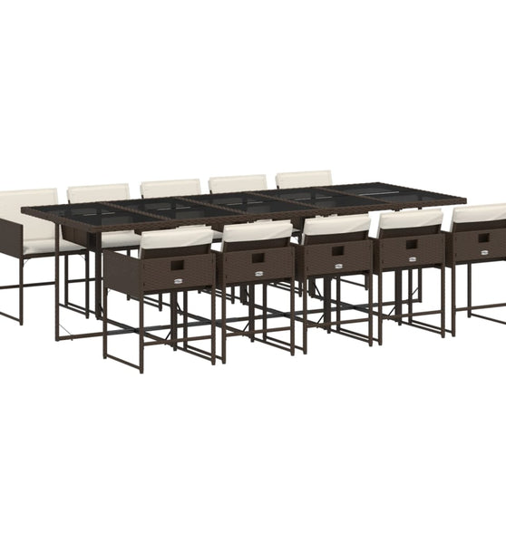 11-tlg. Garten-Essgruppe mit Kissen Braun Poly Rattan