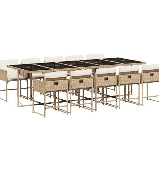 11-tlg. Garten-Essgruppe mit Kissen Beige Poly Rattan