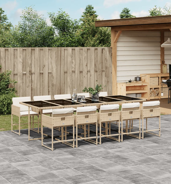 11-tlg. Garten-Essgruppe mit Kissen Beige Poly Rattan