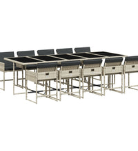 11-tlg. Garten-Essgruppe mit Kissen Hellgrau Poly Rattan