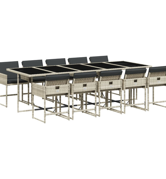 11-tlg. Garten-Essgruppe mit Kissen Hellgrau Poly Rattan