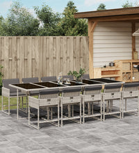 11-tlg. Garten-Essgruppe mit Kissen Hellgrau Poly Rattan