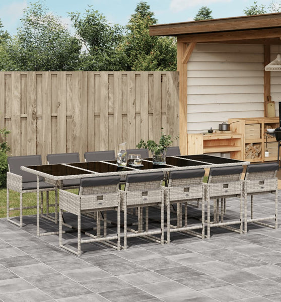 11-tlg. Garten-Essgruppe mit Kissen Hellgrau Poly Rattan