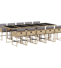 11-tlg. Garten-Essgruppe mit Kissen Beigemischung Poly Rattan