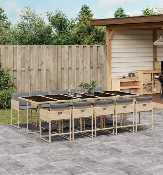 11-tlg. Garten-Essgruppe mit Kissen Beigemischung Poly Rattan