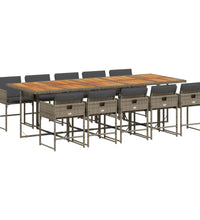 11-tlg. Garten-Essgruppe mit Kissen Grau Poly Rattan